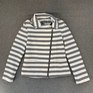 Womens Striped Black White Chic Bagatelle Jacket Small Zipper Long Sleeve Collar